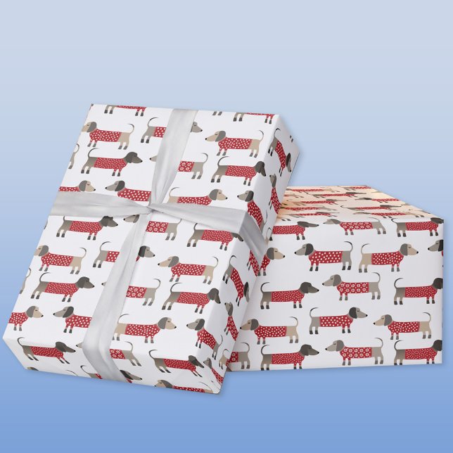 Papier Cadeau Dachshund Saucisse Wiener Chien vacances (Fun festive Dachshund Sausage or Weiner Dog gift wrapping paper roll)