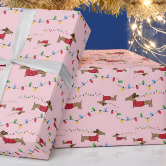 Papier Cadeau Dachshund Vols Arbre de Noël Lumières Cadeau