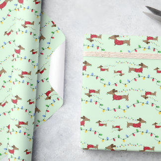 Papier Cadeau Dachshund Vols Arbre de Noël Lumières Cadeau