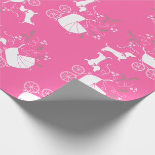 Papier Cadeau Dachshund Weiner Baby shower de chien French Pink 