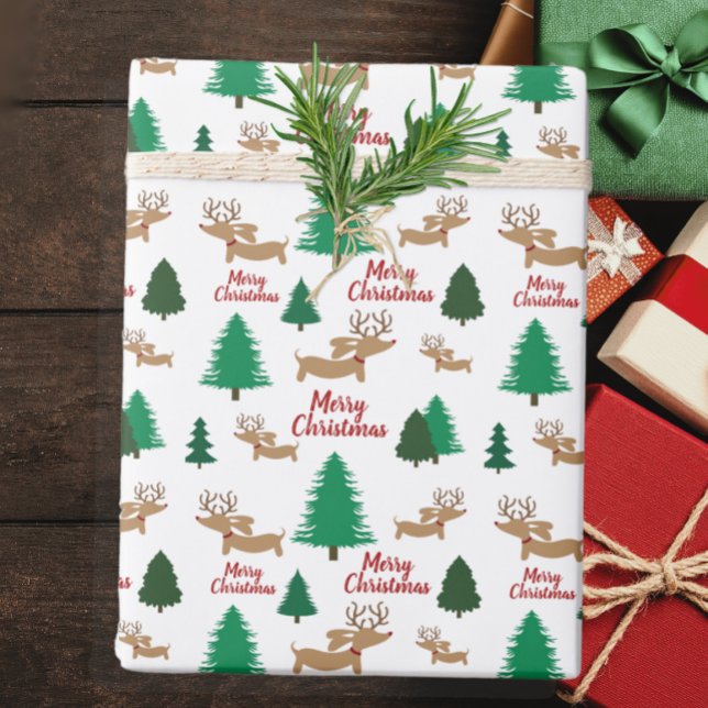 Papier Cadeau Dachshund Winter Wonderland Cadeau de Noël (Dachshund themed Christmas gift wrap)