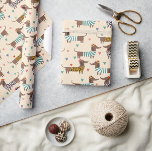 Papier Cadeau Dachshunds drôles en chapeaux et pulls
