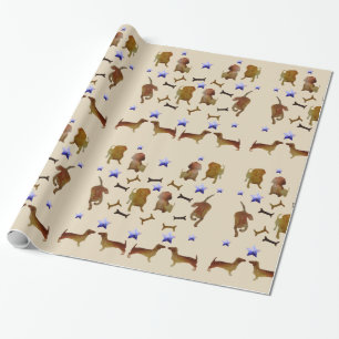 Papier Cadeau Dachshunds & Os de Chien Aquarelle
