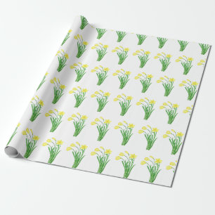 Papier Cadeau Daffodiles Aquarelle Jaune Ressort Floral Joli