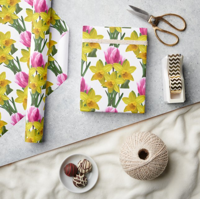 Papier Cadeau Daffodiles jaunes Papier à enveloppement floral (Artisanat)