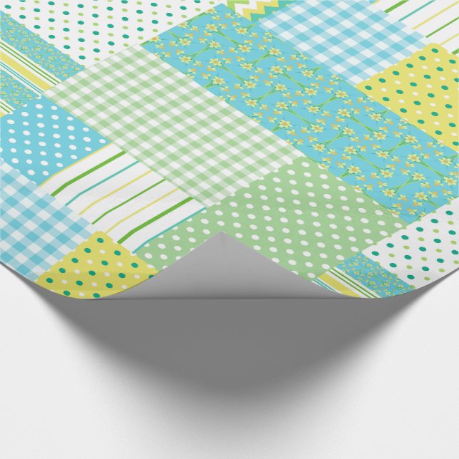 Papier Cadeau Daffodils Faux Patchwork Polkas Checks Florals (Coin)