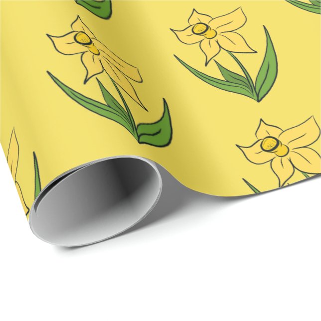 Papier Cadeau Daffodiques de Pâques Jaune Soleil (Coin rond)