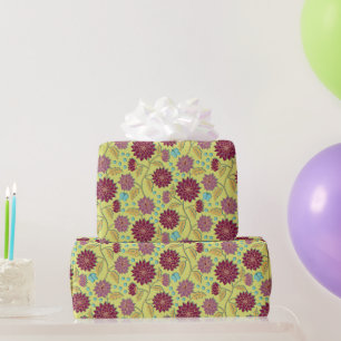 Papier Cadeau Dahlia Flower Red sur Jaune