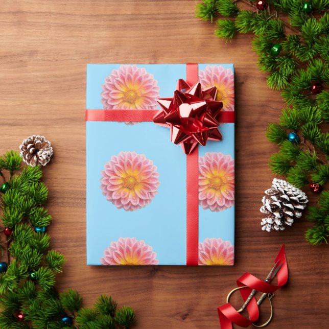 Papier Cadeau Dahlia rose et gouttes de ragoût (Cadeau de vacances)