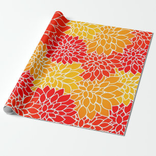 Papier Cadeau dahlias orange et rouge