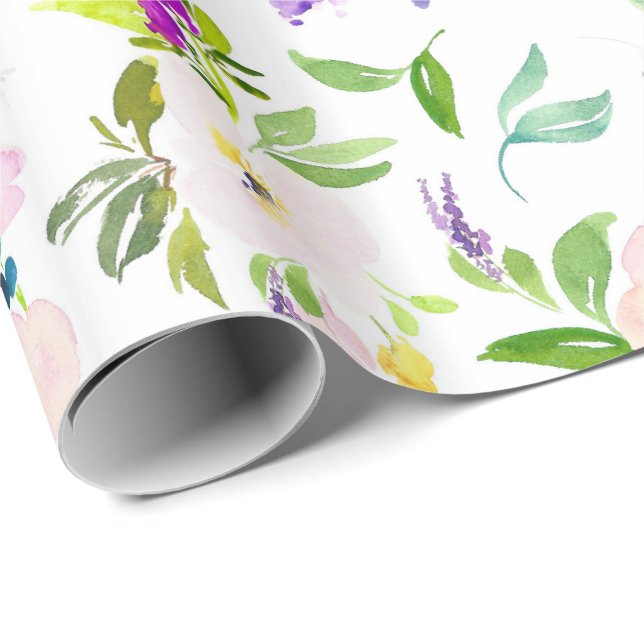 Papier Cadeau Dainty Aquarelle Fleurs | Peonies et Wisterias (Coin rond)
