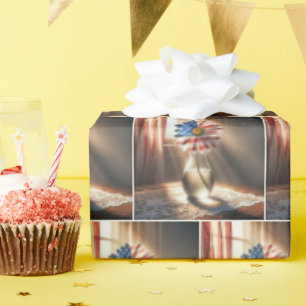 Papier Cadeau Daisée Drapeau Américain Dans Vase De Verre