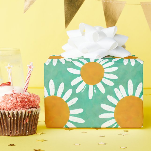 Papier Cadeau Daisies Boho Folk Art inspiré (Fête d'anniversaire)