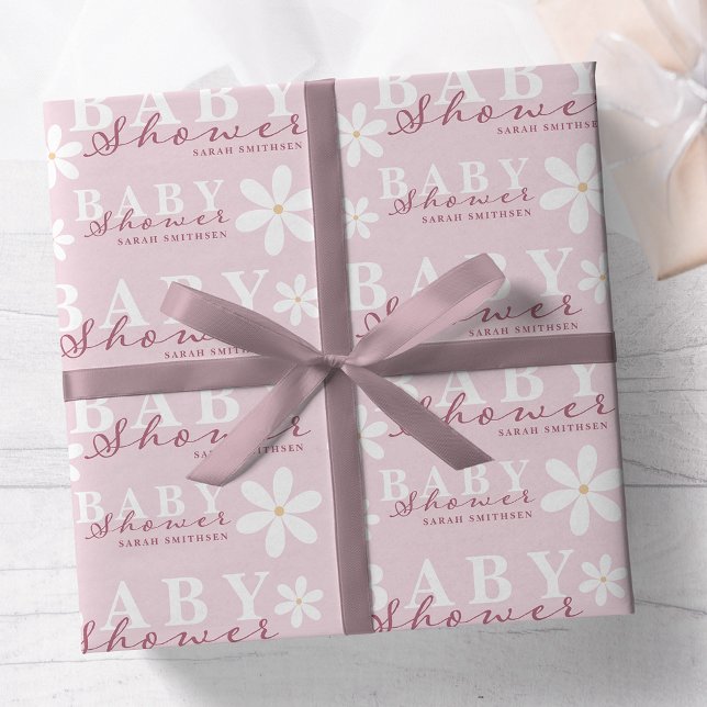 Papier Cadeau Daisy Garden Baby shower rose Dusty (Créateur téléchargé)