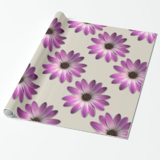 Papier Cadeau Daisy Magenta Rose sur Imprimé Cuir Crème