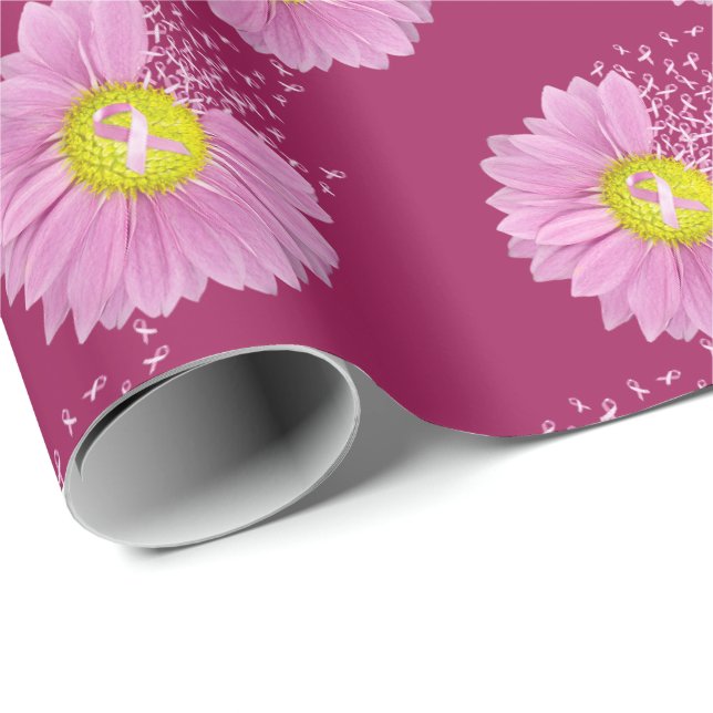 Papier Cadeau Daisy Pink Breast Cancer Survivor Ribbons (Coin rond)