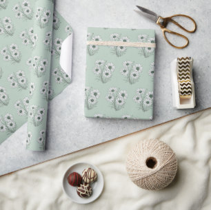 Papier Cadeau Daisy Sketch Sur Sage Green