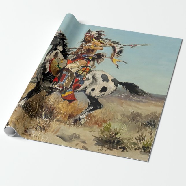 Papier Cadeau "Dakota Chief" Art occidental de Charles M Russell (Déroulé)