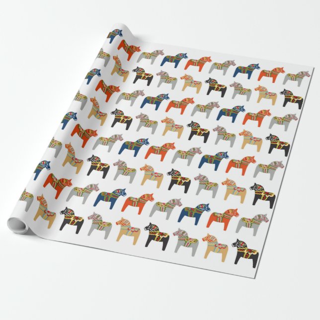 Papier Cadeau Dala Horse Swedish Folk Art Motif (Déroulé)