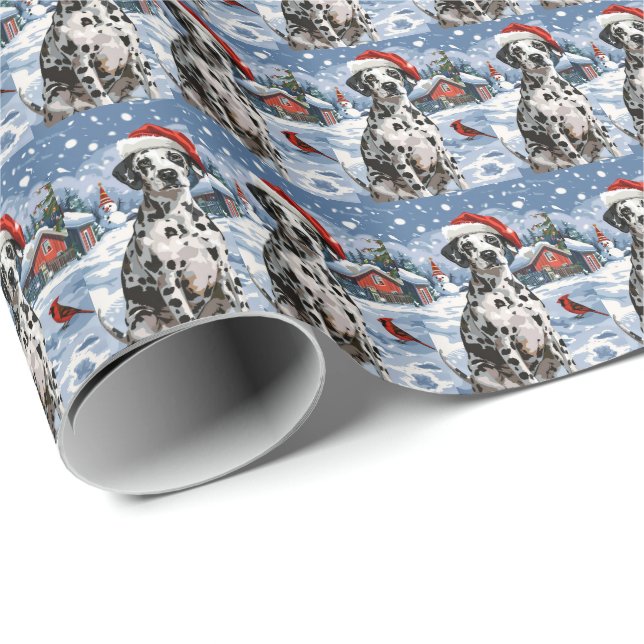 Papier Cadeau Dalmatie Winter Wonderland Noël Joie (Coin rond)