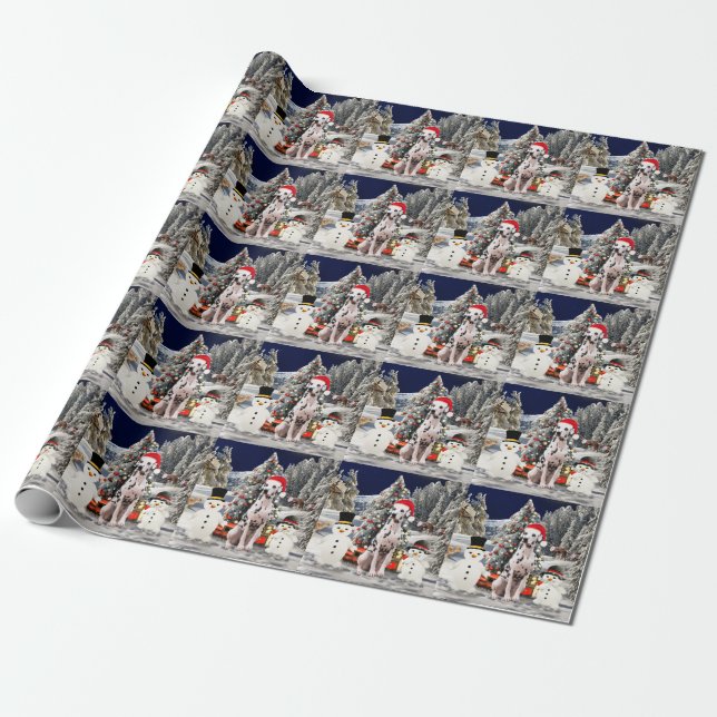 Papier Cadeau Dalmation Chien dans le Casquette de Noël de neige (Déroulé)