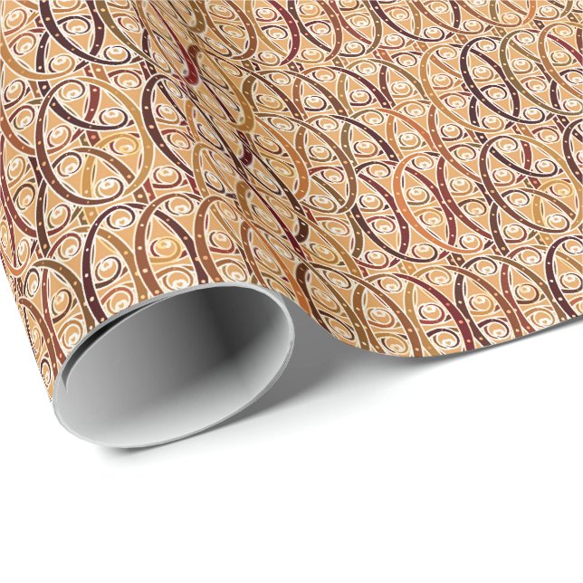 Papier Cadeau damas arabesques - brun et chameau tan (Coin rond)