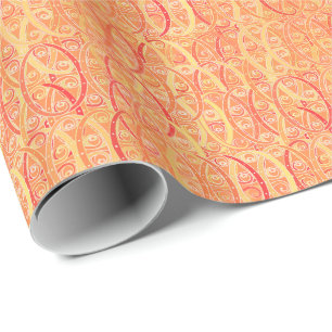 Papier Cadeau damas arabesques - orange doux et corail