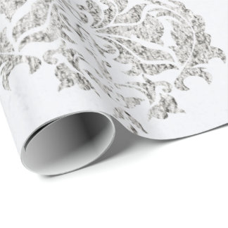 Papier Cadeau Damas Argent Et Blanc