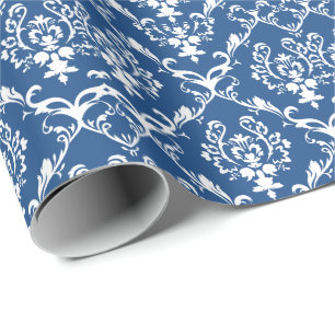 Papier Cadeau Damas baroques blanches Arrière - plan bleu person