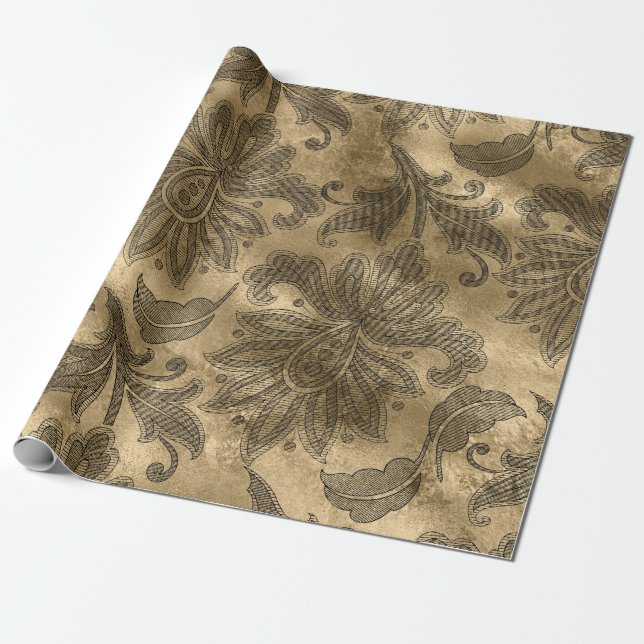 Papier Cadeau Damas Black et Gold Foil (Déroulé)