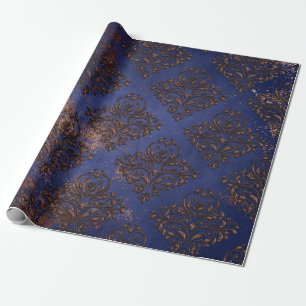 Papier Cadeau Damas de cuivre sur bleu violet
