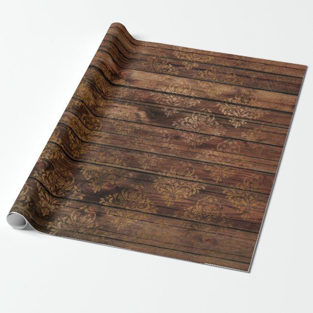 Papier Cadeau Damas d'or sur bois Brown (Déroulé)