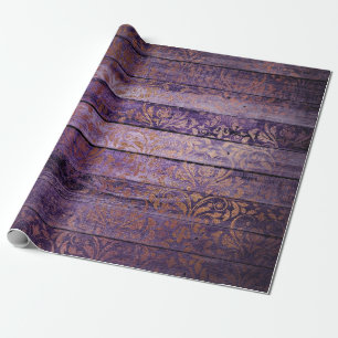 Papier Cadeau Damas d'or sur bois violet