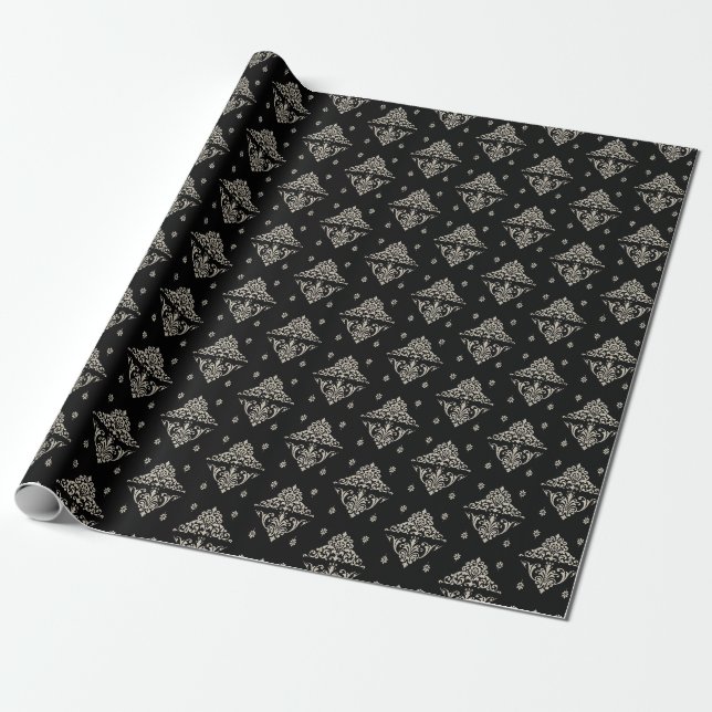 Papier Cadeau Damas d'or sur l'inspiration victorienne noire (Déroulé)