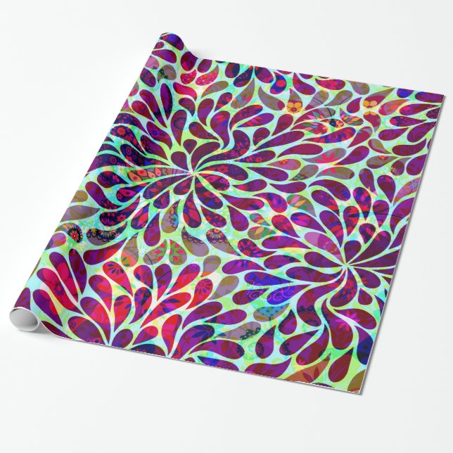 Papier Cadeau Damas florales colorées (Déroulé)