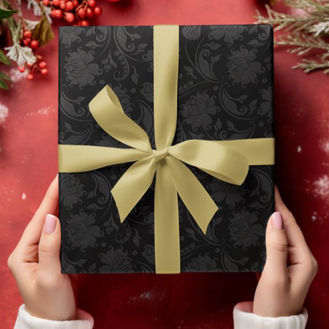 Papier Cadeau Damas gris noir et foncé Design monochromatique (Créateur téléchargé)