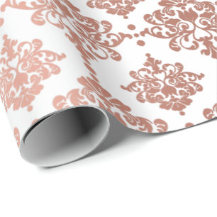 Papier Cadeau Damas métal Royal Floral Rose Rose Rose Blanc Blus