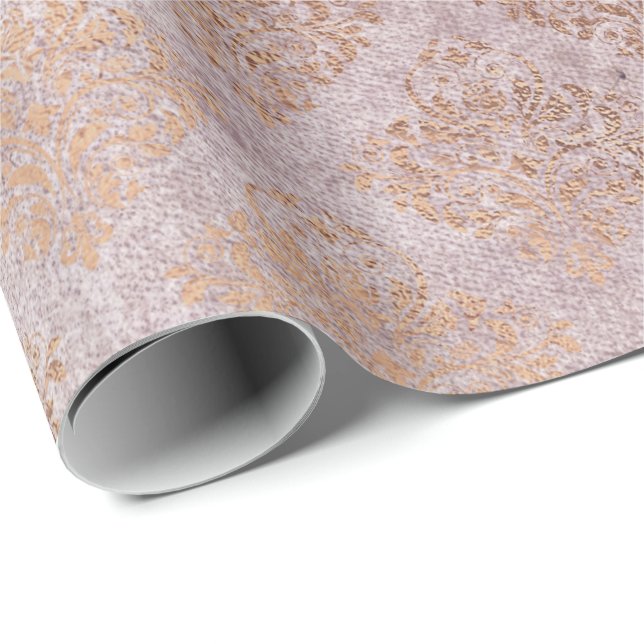 Papier Cadeau Damask Blush Rose Rose Or Foxier Powder Royal (Coin rond)
