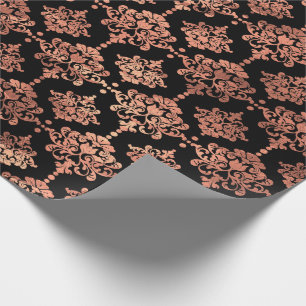 Papier Cadeau Damask Coral Cuivre Noir Métallal Royal Floral