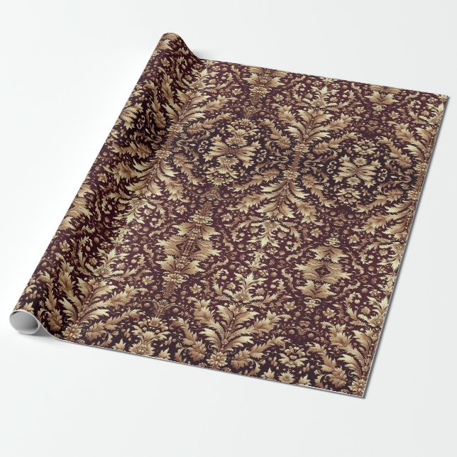 Papier Cadeau Damask Dreams en rouge et or (Déroulé)