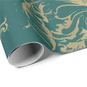 Papier Cadeau Damask Faux Gold Royal Metallic Turquoise Cottage