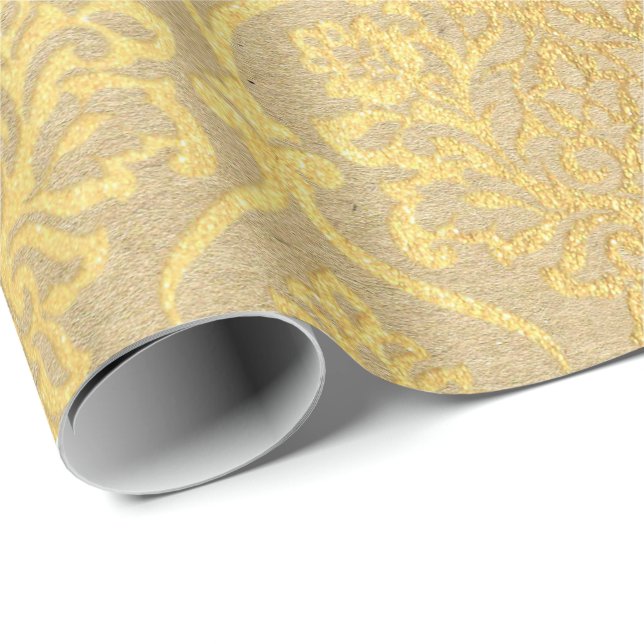 Papier Cadeau Damask Kraft Gold Natural Royal Antonietta Elegan (Coin rond)