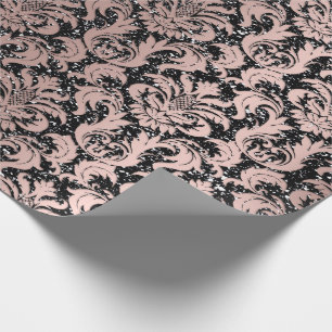 Papier Cadeau Damask Parties scintillant Black Rose Gold Elegant