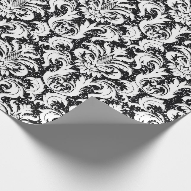 Papier Cadeau Damask Parties scintillant Black White Elegant Roy (Coin)