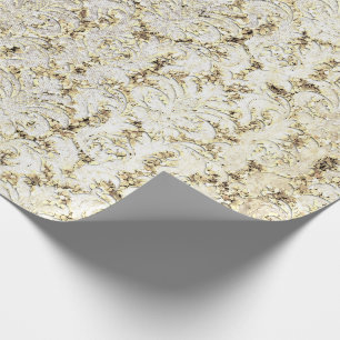 Papier Cadeau Damask Parties scintillant Faux Gold White Royal C