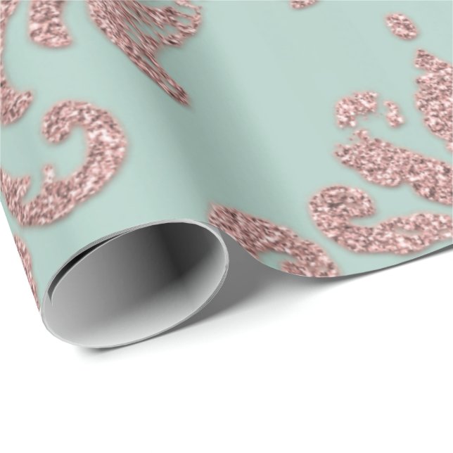 Papier Cadeau Damask Rose Gold Parties scintillant métallique ro (Coin rond)