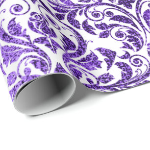 Papier Cadeau Damask Royal Purple Amethyst Violet Blanc Baroque