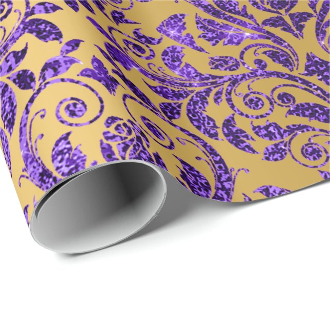 Papier Cadeau Damask Royal Purple Amethyst Violet Gold Honey (Coin rond)
