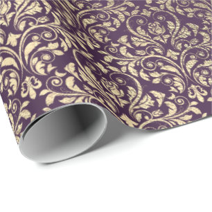 Papier Cadeau Damask Violet Purple Grape Plum Gold Metal Bride