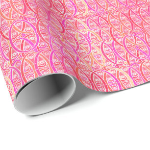 Papier Cadeau Damassé d'arabesque - nuances du rose de corail